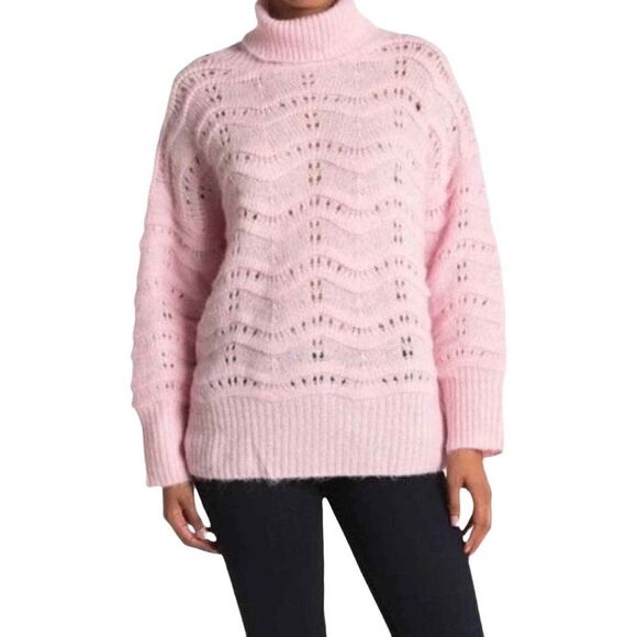 FRNCH‎ Cable Knit Turtleneck Sweater Womens Small Medium S/M Pink - Picture 1 of 11